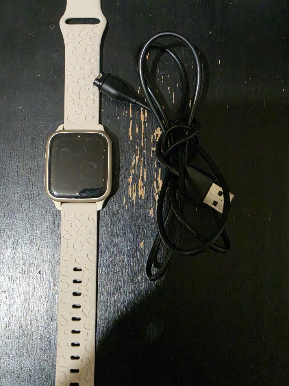 Beige Silicone Smartwatch with Heart-Rate Tracking